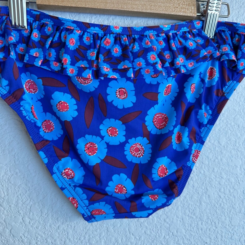 Kate Spade New York Dive Right In Ruffle Bikini Bottom Cobalt Blue Floral Small - Picture 4 of 8